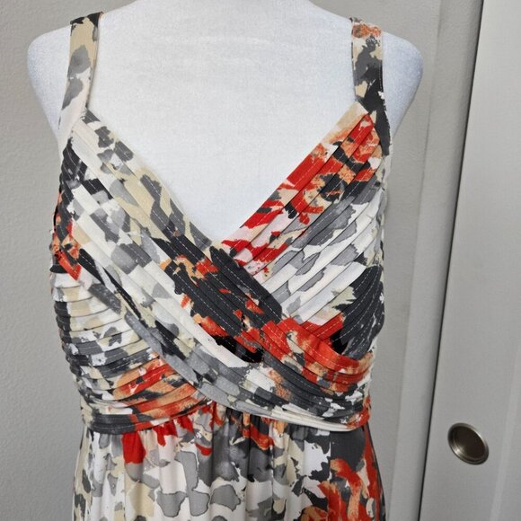 Robbie Bee Orange Gray Floral Sleeveless Maxi Criss Cross Front Medium - Picture 2 of 11